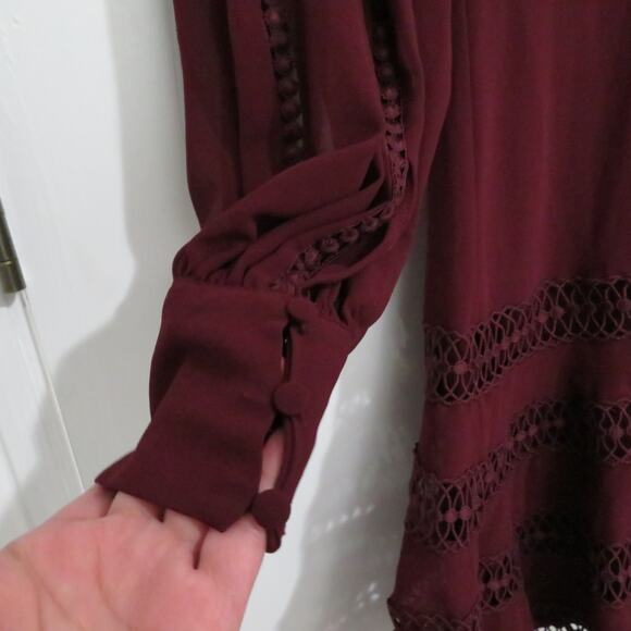 Bardot Womens Sz 4 Burgundy Luella Lace Trim Short Fit & Flare Mini Dress - Picture 5 of 8